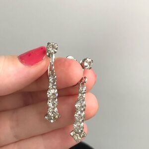 clear rhinestone dangle screw on earrings classic